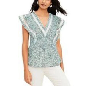 Ann Taylor LOFT Mint Lake Spring Bloom Lacy Ruffle Peplum Top - Size M
